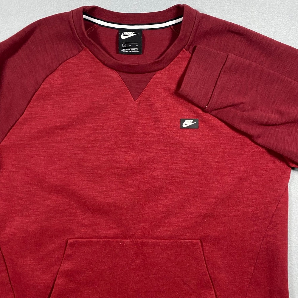 Nike Mens Crewneck Sweatshirt Large Burgundy Red Raglan Kangaroo Pocket Pullover